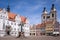 Wittenberg, Germany - May 5, 2023: Famous old town with historic buildings in Lutherstadt Wittenberg, Germany