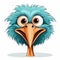 Witty Cartoon Ostrich Mascot With Blue Hair - Teal And Apricot Illustration