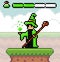 Wizard or mage, magician with staff, force line with poison, character at grass for pixel game