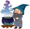 Wizard and magic brew on white background