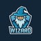 wizard warlock mascot logo with modern illustration concept style for badge, emblem and tshirt printing. angry wizard illus