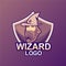 Wizard warlock old man face with beard hat magic mage logo template vector