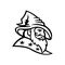 Wizard Warlock or Sorcerer with Three Stars Mascot Black and White