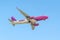 Wizzair airplane take off from runway in Kaunas International Ai