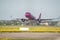 Wizzair commercial airplane takeoff from Otopeni airport in Bucharest Romania