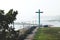 Wloclawek, Poland - priest Jerzy Popieluszko cross memorial monument near the Wloclawek dam.