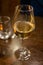 wo glasses of Chilean Chardonnay Viognier white wine served in cosy Dutch restaurant