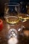 wo glasses of Chilean Chardonnay Viognier white wine served in cosy Dutch restaurant