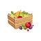 Wodden Crate Full Of Garden Fruits, Farm And Farming Related Illustration In Bright Cartoon Style