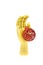 Woden artist manikin hand with red New Year bauble