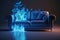 Wohndesign - Sofa vor Kamin blau,Octane Render ,hyperrealism, photorealism, photorealistic