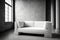 Wohndesign - Sofa weiss vor Betonwand,Octane Render ,hyperrealism, photorealism, photorealistic