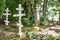 Wojnowo / Poland - Old russian Philippians cemetery in polish Masuria. Summer, sunny day. lake.