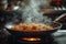 Wok with a delicious food are cooking for dinner. Generative AI