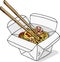 Wok noodles in the box. Asian fast food. Colorful vector illustration in sketch style.