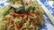 Wok stir fried noodles Chinese style, with vegetables and healthy lean chicken strips