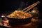 wok with wooden spatula stirring fried rice