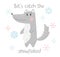 Wolf baby winter print. Cute animal in snowy forest christmas card.