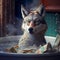 An wolf on bathtub with money genarated by artificial intelligent