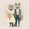 Wolf bride and groom. Lovely wedding couple. Just Married. Generative AI