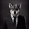 wolf businessman in a jacket with a tie in dark colors, Generative Ai