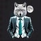 wolf businessman in a jacket with a tie in dark colors, Generative Ai
