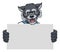 Wolf Cartoon Mascot Handyman Holding Sign