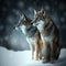 Wolf Couple Image Illustration on the snow. a female wolf and a male wolf together stand together