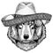 Wolf, dog wearing traditional mexican hat. Classic headdress, fiesta, party.