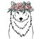 Wolf with floral wreath print for t-shirt. Animal with flower crown