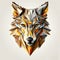 wolf front head facing colorful silver gold origami style
