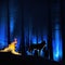 a wolf with a glowing in the dark with a fire and ice background and a black background with a blue light coming from its