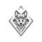 Wolf head logo or icon in one color. Tribal tattoo style animal head.