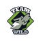 Wolf howling head animal emblem icon with team wild lettering