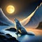 Wolf howling at the moon illustration - ai generated image