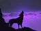 Wolf howling on a mountain cliff