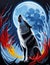 A wolf howling to the moon at a night scene, abtract and bold painting, animal art, fantasy design