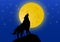 Wolf howling on top of the hill with full moon