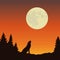 Wolf howls at the full moon orange and brown landscape