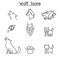 Wolf icon set in thin line style vector illustration