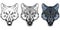 Wolf, isolated on white background, colour illustration, suitable as logo or team mascot, dangerous forest predator, wolf`s head,