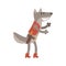 Wolf In Leather Vest With Knife, Forest Animal Dressed In Human Clothes Smiling Cartoon Character