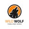 Wolf logo design and moon circle