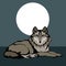Wolf lying vector illustration style moon