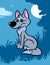 Wolf night forest nature animal character cartoon illustration