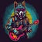 A wolf playing a guitar and wearing sunglasses. AI generative image. clip-art on black background