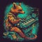 A wolf playing piano colorful vinatge generative AI