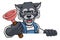 Wolf Plumber Cartoon Mascot Holding Plunger