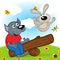 Wolf and rabbit on a swing