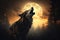 Wolf silhouette howls in artistic glory against moonlit sky backdrop